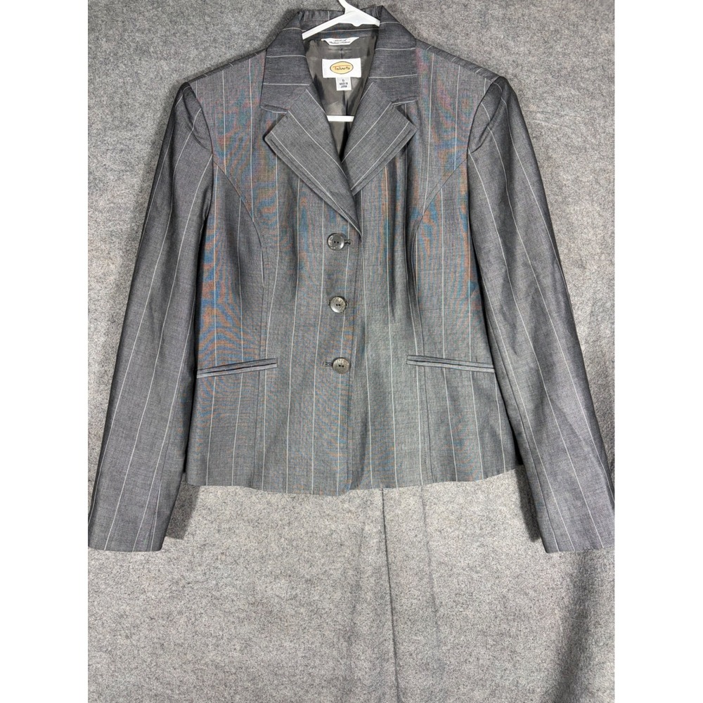 Talbots Womens Grey Pinstripe Italian Fabric Blazer Jacket Size 6 Mohair Wool